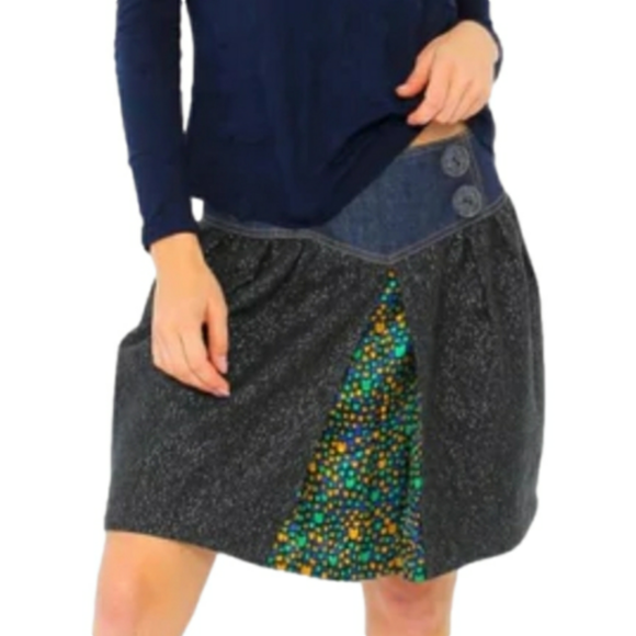 Custo Barcelona AZZURRA TULI denim skirt with cat print lining and wool buttons - Picture 2 of 13